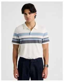 Blaq Jersey Chest Stripe Polo in Ecru