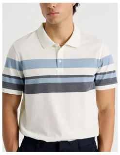 Blaq Jersey Chest Stripe Polo in Ecru