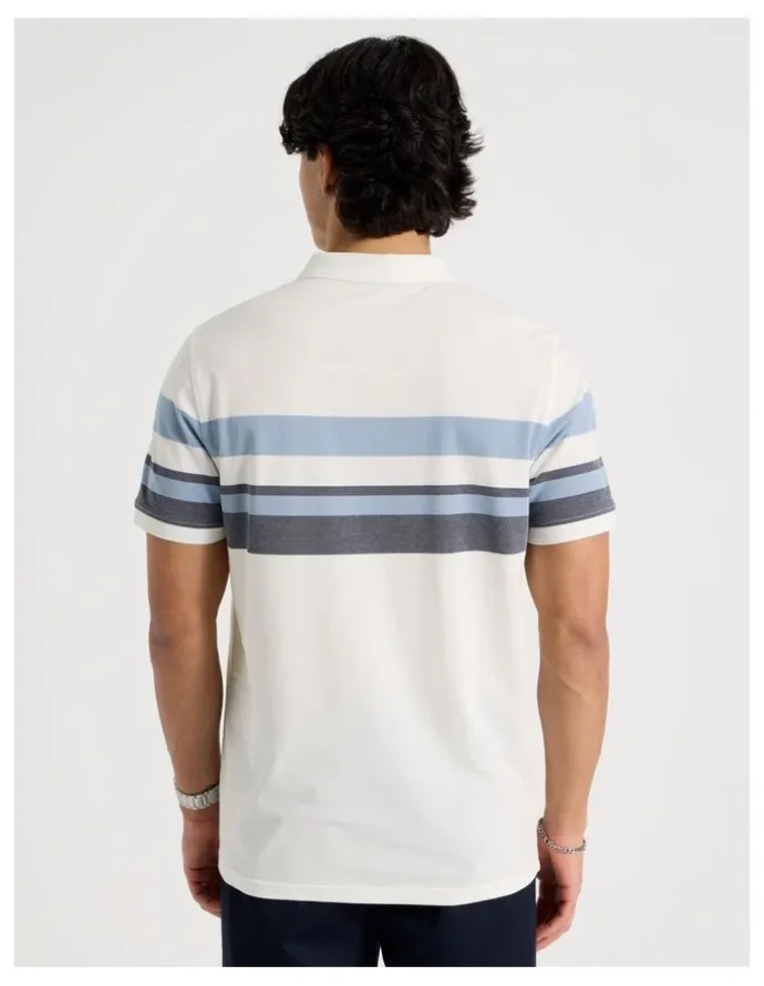 Blaq Jersey Chest Stripe Polo in Ecru