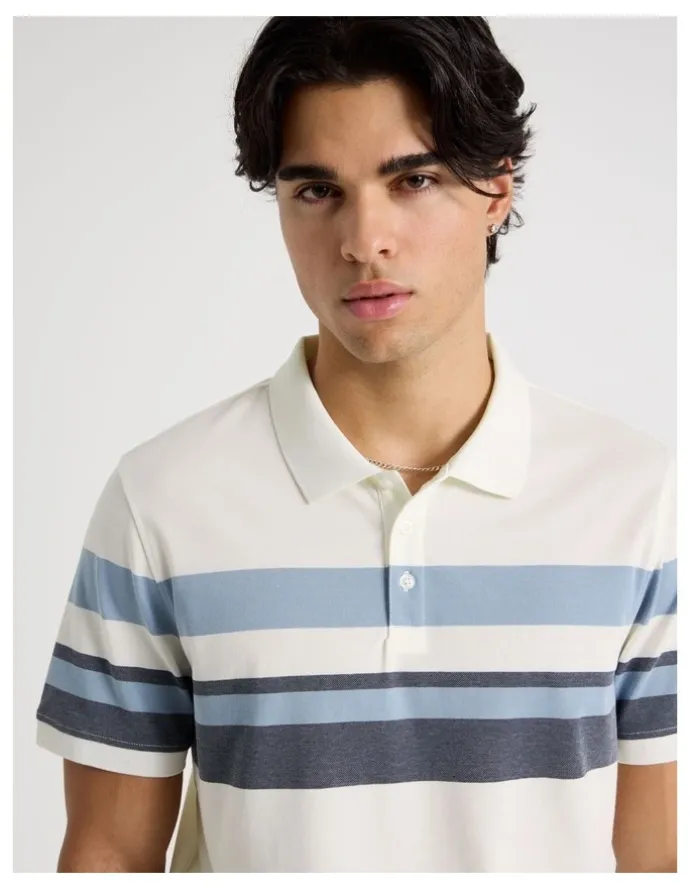 Blaq Jersey Chest Stripe Polo in Ecru