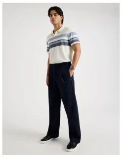 Blaq Jersey Chest Stripe Polo in Ecru