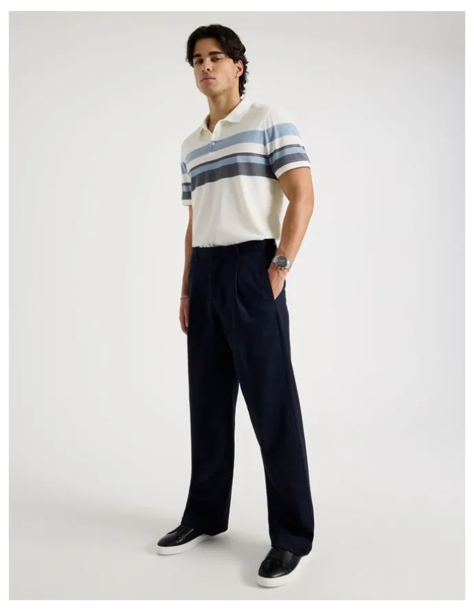 Blaq Jersey Chest Stripe Polo in Ecru