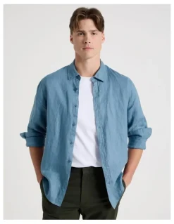 Blaq Linen Long Sleeve Shirt in Dusty Blue