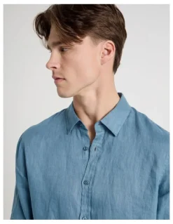Blaq Linen Long Sleeve Shirt in Dusty Blue