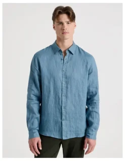 Blaq Linen Long Sleeve Shirt in Dusty Blue