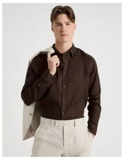 Blaq Linen Long Sleeve Shirt in Chocolate