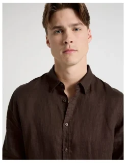 Blaq Linen Long Sleeve Shirt in Chocolate