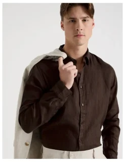 Blaq Linen Long Sleeve Shirt in Chocolate