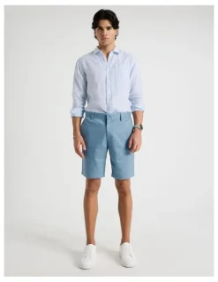 Blaq Linen Stripe Long Sleeve Shirt in Light Blue