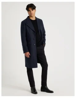 Blaq Longline Car Coat in Navy