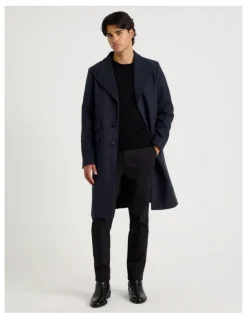 Blaq Longline Car Coat in Navy