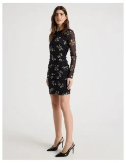 Blaq Mesh Long Sleeve Mini Dress in Black