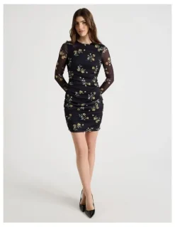 Blaq Mesh Long Sleeve Mini Dress in Black