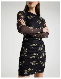Blaq Mesh Long Sleeve Mini Dress in Black