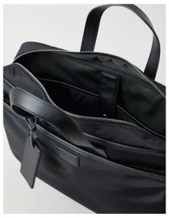 Blaq Nylon And PU Leather Laptop Bag in Black