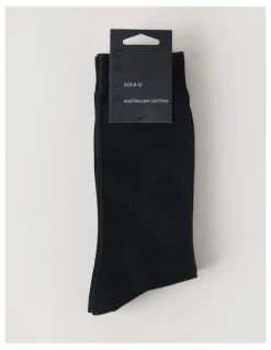 Blaq 3 Pack Australian Cotton Plain Socks in Black