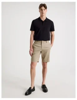 Blaq Rib Knit Collar Short Sleeve Polo in Black