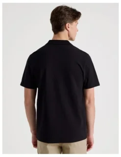 Blaq Rib Knit Collar Short Sleeve Polo in Black