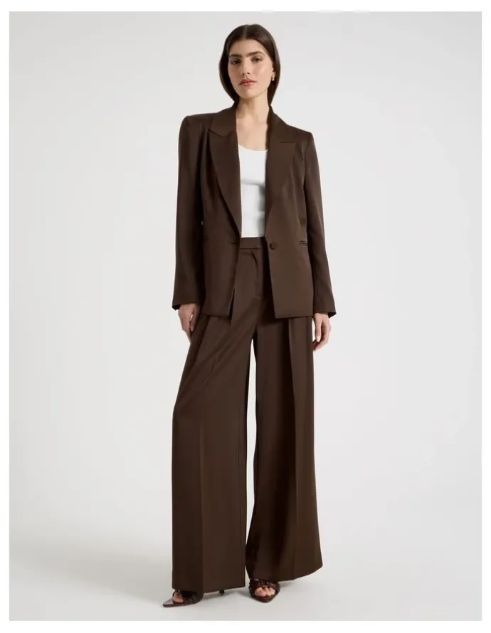 Blaq Satin Oversized Blazer in Brown