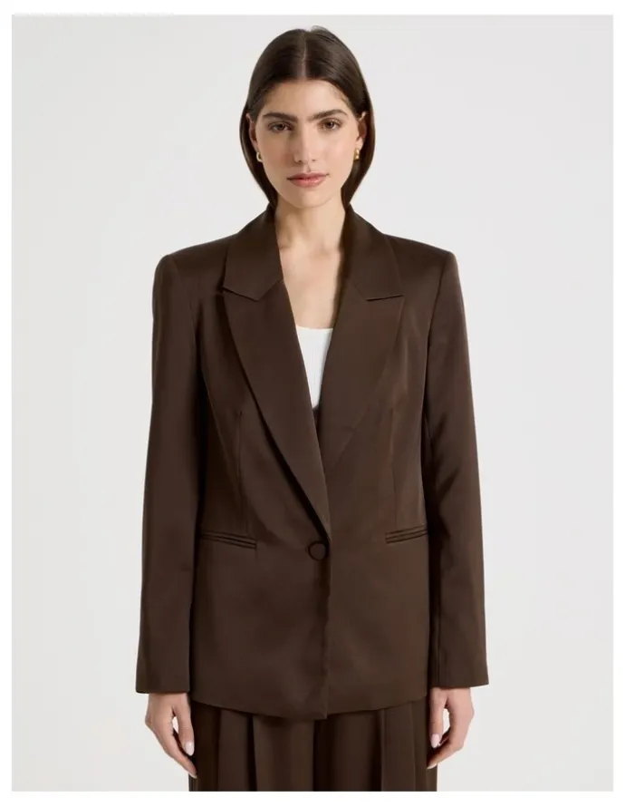 Blaq Satin Oversized Blazer in Brown