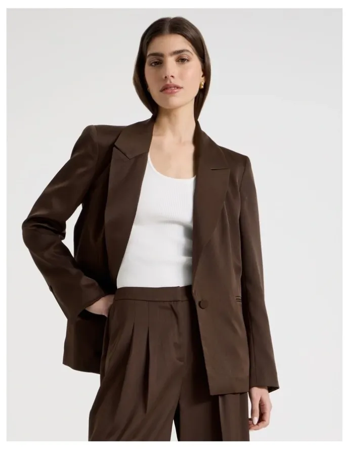 Blaq Satin Oversized Blazer in Brown