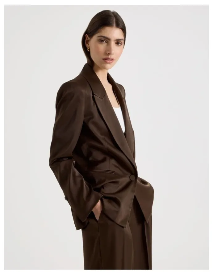 Blaq Satin Oversized Blazer in Brown