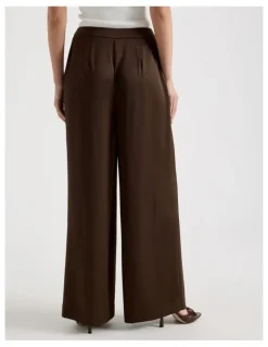 Blaq Satin Pleat Front Wide Leg Pant in Brown