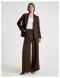 Blaq Satin Pleat Front Wide Leg Pant in Brown