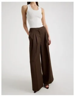 Blaq Satin Pleat Front Wide Leg Pant in Brown
