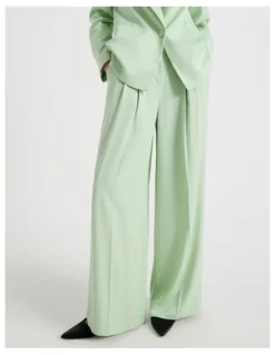 Blaq Satin Pleat Front Wide Leg Pant in Mint
