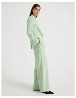 Blaq Satin Pleat Front Wide Leg Pant in Mint