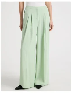 Blaq Satin Pleat Front Wide Leg Pant in Mint