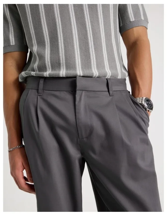 Blaq Tapered Pleat Front Trouser in Charcoal