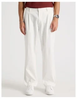 Blaq Tapered Pleat Front Trouser in Ecru
