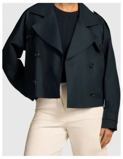 Blue Illusion Crop Trench Coat - Ink