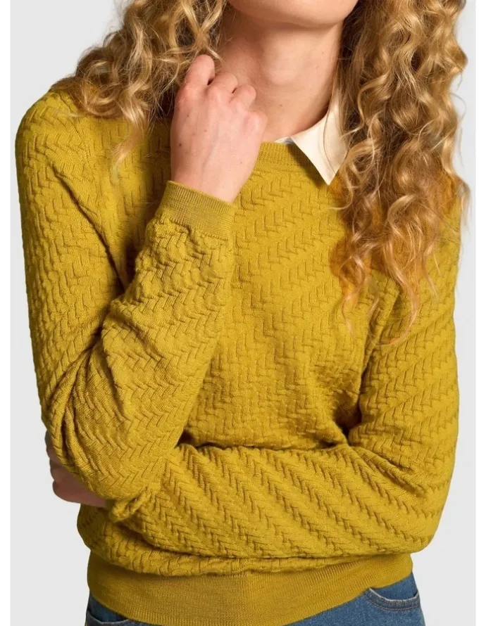 Blue Illusion Merino Textured Long Sleeve Knit - Mustard