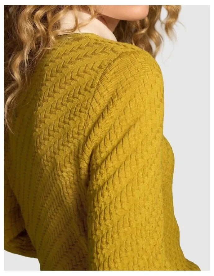 Blue Illusion Merino Textured Long Sleeve Knit - Mustard