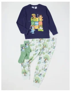 Bluey Cosy Knit Pyjama With Socks in Navy