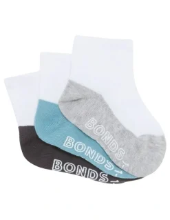 Bonds Baby Baby Logo Lightweight Quarter Crew Socks 3 Pack in Grey