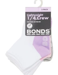 Bonds Baby Baby Logo Lightweight Quarter Crew Socks 3 Pack in Pink