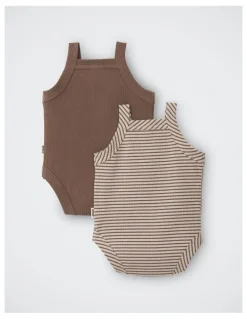 Bonds Baby Newbies Rib Singlet Suit 2 Pack in Sandy By Me / Mocha Dust