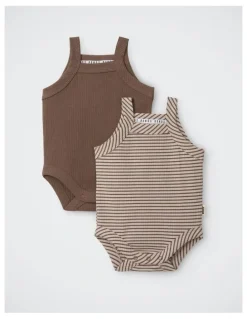 Bonds Baby Newbies Rib Singlet Suit 2 Pack in Sandy By Me / Mocha Dust