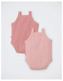 Bonds Baby Newbies Rib Singlet Suit 2 Pack in Watermelon Sorbet / Marscapone