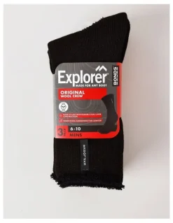 Bonds Explorer Original Wool Crew Socks 3 Pack in Black