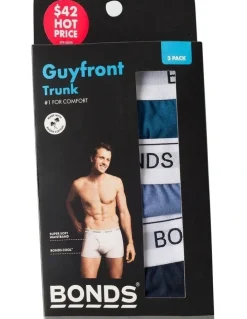 Bonds Guyfront Trunk 3 Pack in Black, Blue, and Teal