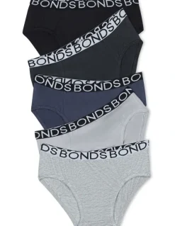 Bonds Kids Brief 5 Pack in Black/Greyscale