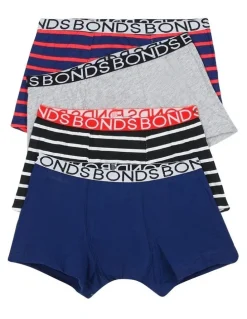 Bonds Kids Cotton Trunk 4 Pack in Blue/Red