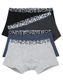 Bonds Kids Cotton Trunk 4 Pack in Black/Greyscale