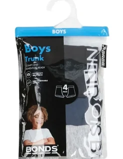 Bonds Kids Cotton Trunk 4 Pack in Black/Greyscale