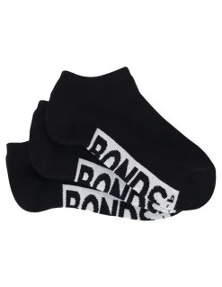 Bonds Kids Logo Cushioned Low Cut Socks 3 Pack in Black